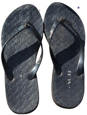 Coach Black Flip Flops with Logo Detail